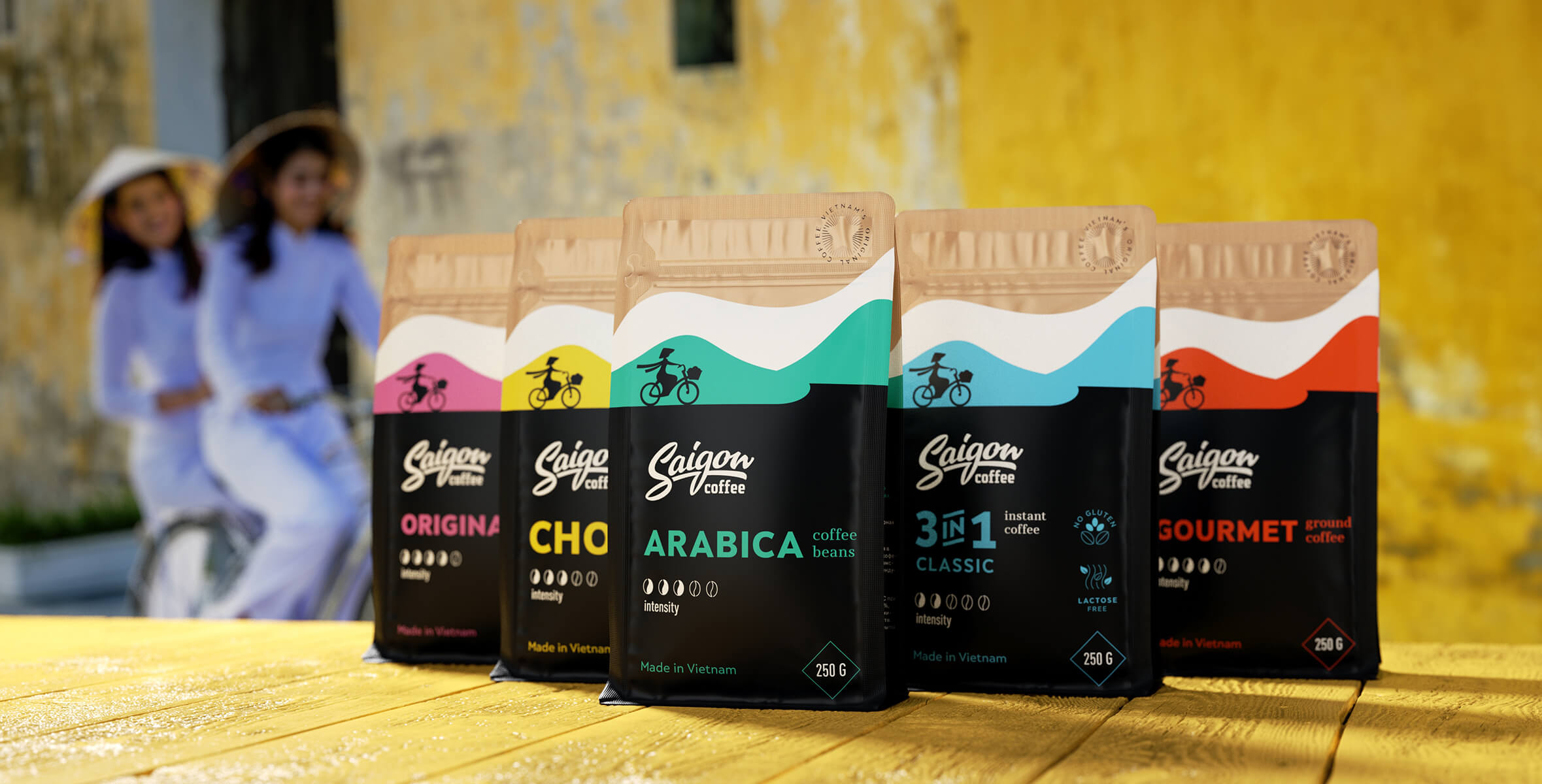 Дизайн упаковки бренда вьетнамского кофе Saigone.